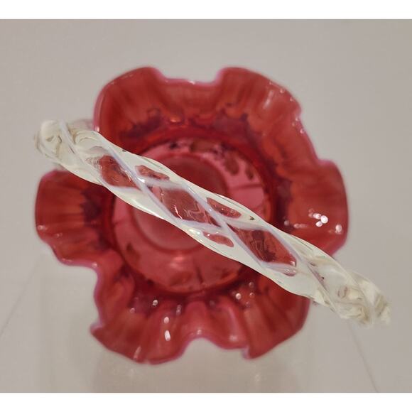 Fenton Art Glass Cranberry Opalescent Open Heart Arches BILL & GEORGE Basket - Picture 5 of 11